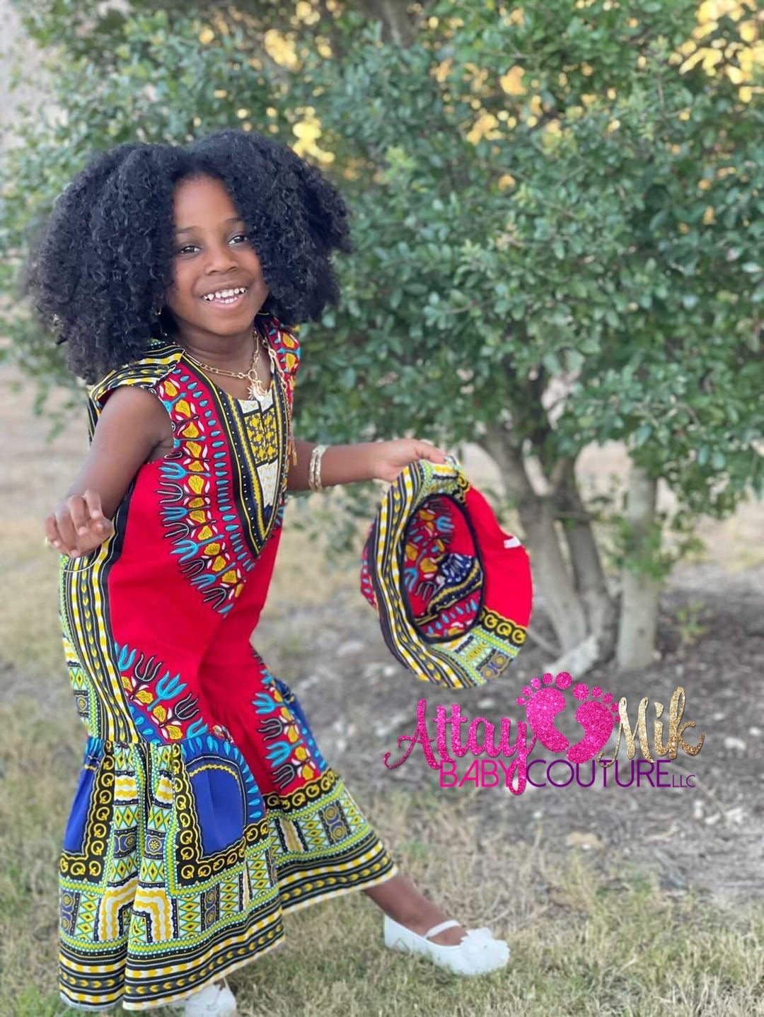 Dashiki Print Flare Romper With Hat