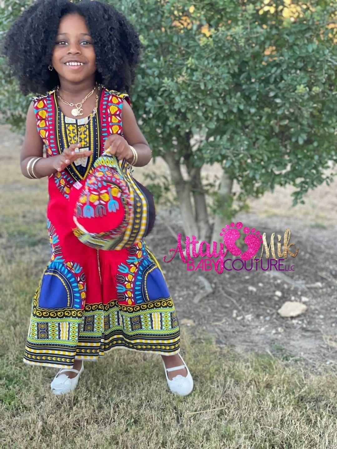 Dashiki Print Flare Romper With Hat