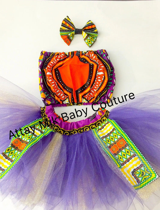 Purple Dashiki Tutu Outfit With Crop Top