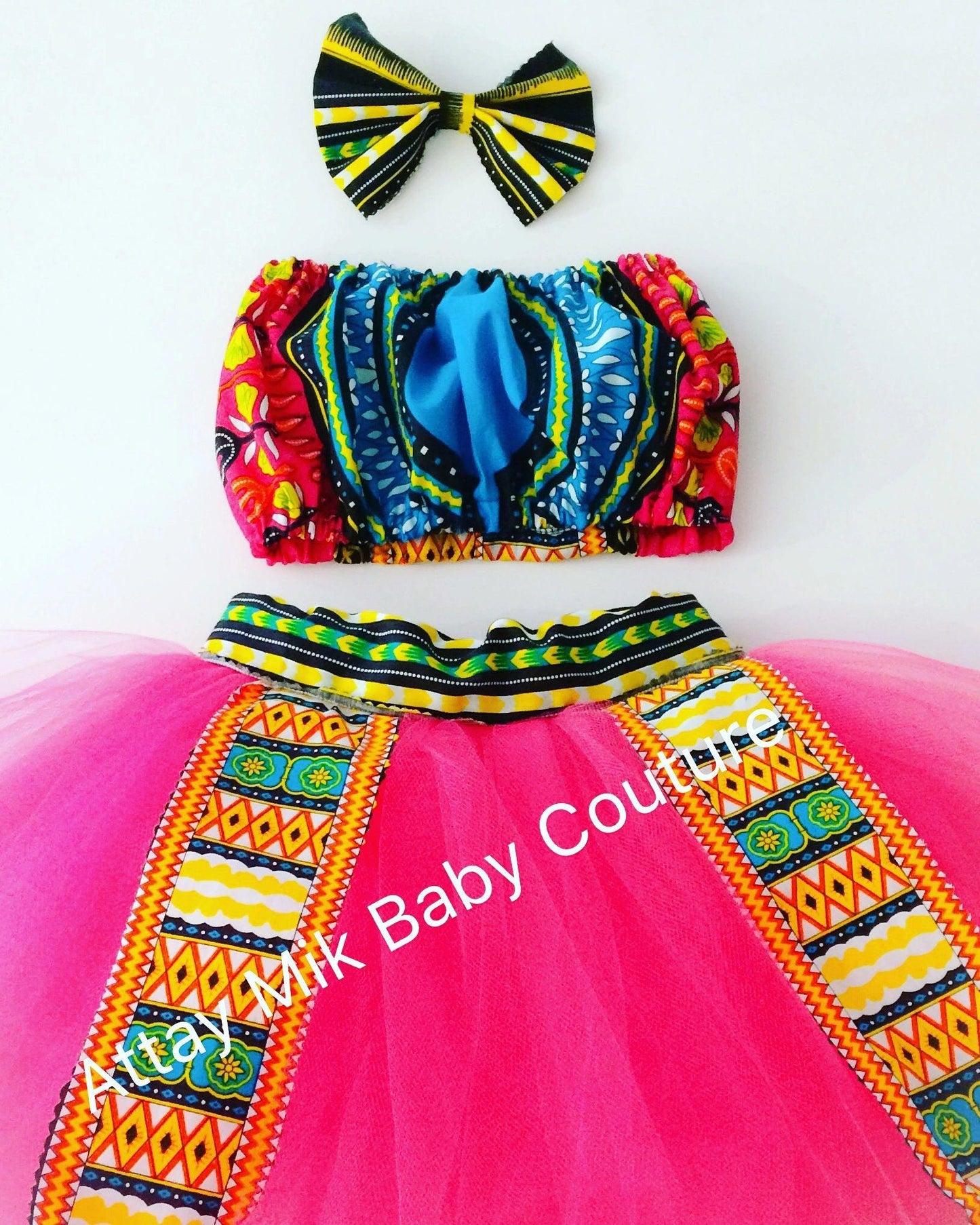 Pink Dashiki Tutu Outfit With Crop Top