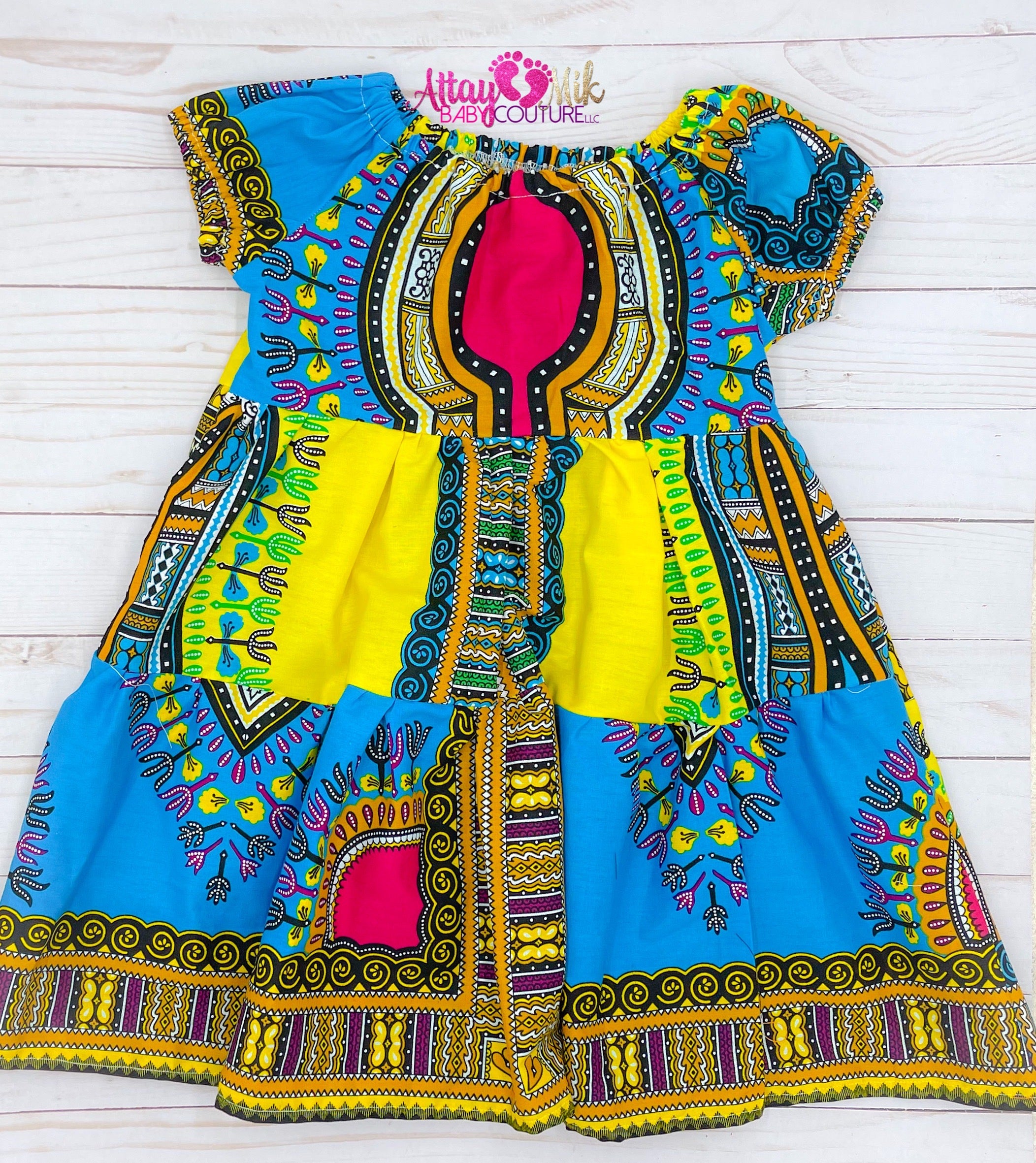 Yellow and Blue Dashiki Dress