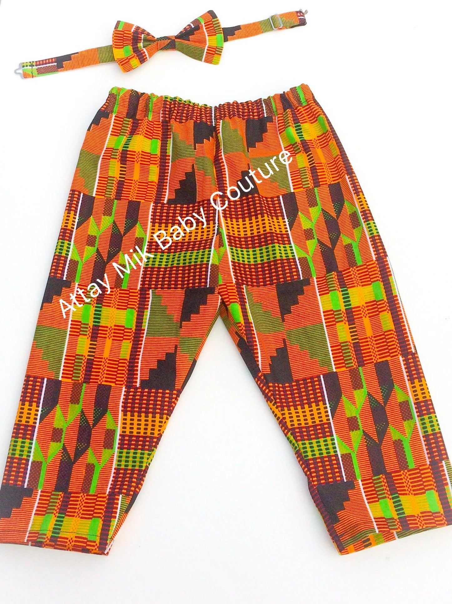 Boys Tinted Kente Pants and Bow Tie