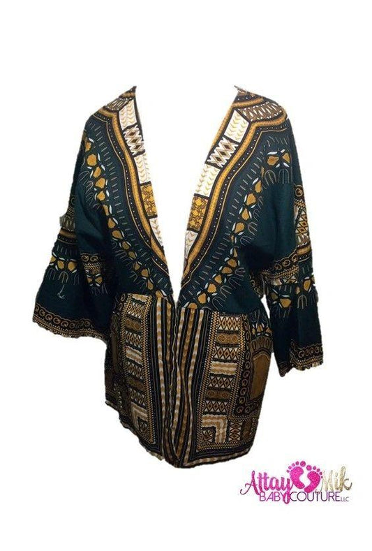 Womens Dashiki Kimono-hunter Green