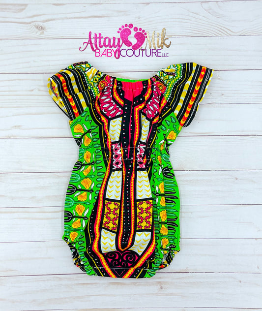 Lime Green Dashiki Romper